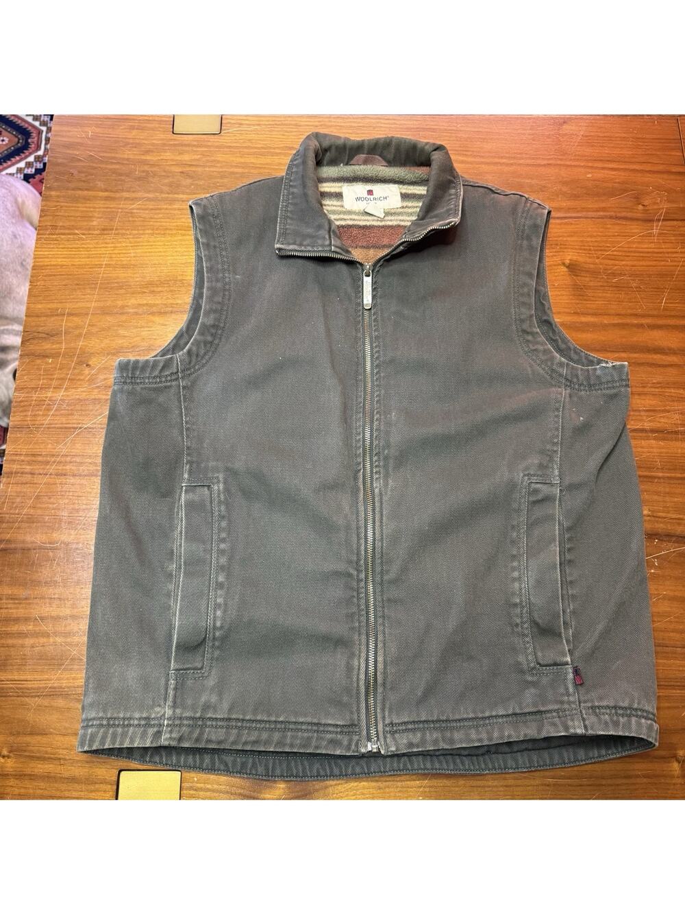 Woolrich Vest Mens Med Canvas Fleece Lined Full Zip Outdoor Hunter